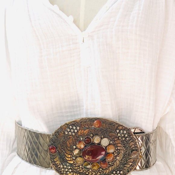 RARE OOAK Hand Made‎ Intricate Metal Saja & Semi-Precious Agate Belt S/M main image 6